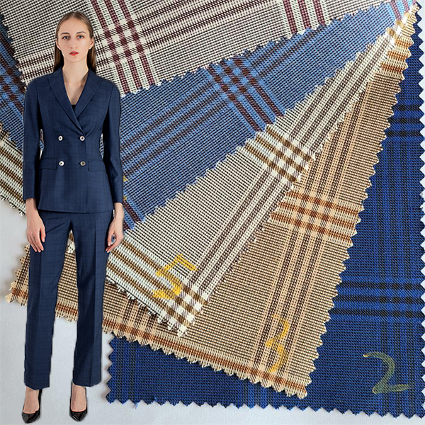 Big check poly viscose fabric with spandex for office suit