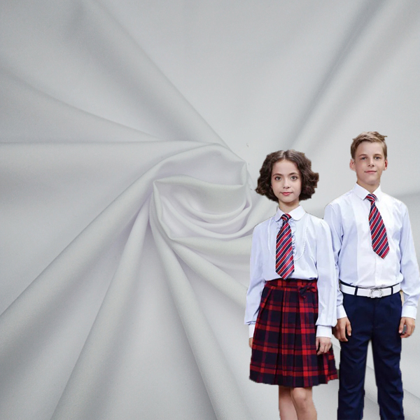Tecido lixeiro branco de poliéster suave e elastano para uniformes escolares