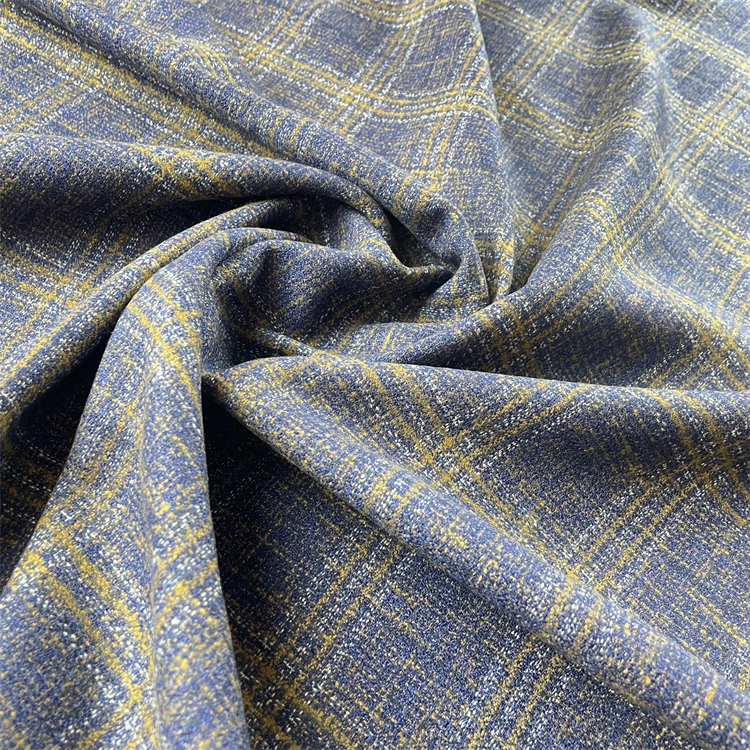 brushed polyester rayon blend check fabric for coat