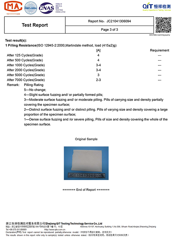 antipilling testrapport af YA1819