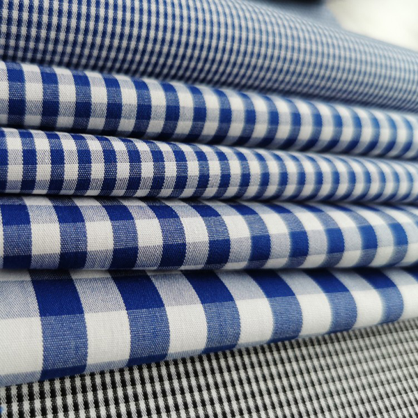 100% cotton navy blue check/plaid shirt fabric