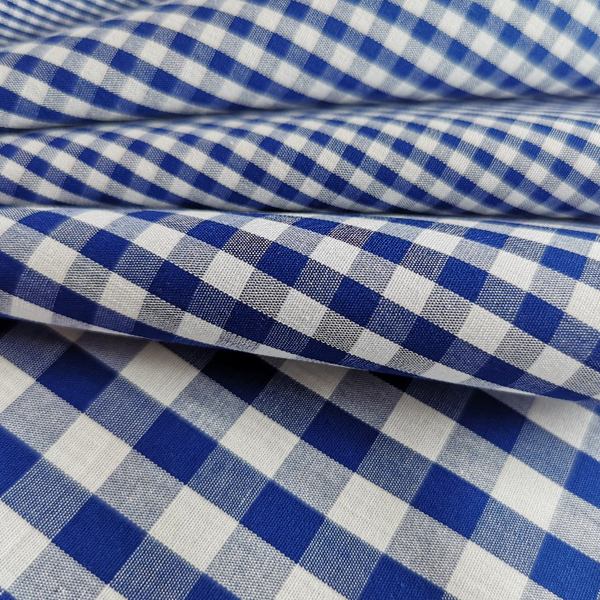 100% cotton navy blue check/plaid shirt fabric